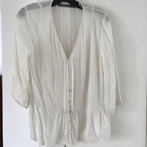 Sheer white Zara pintuck blouse